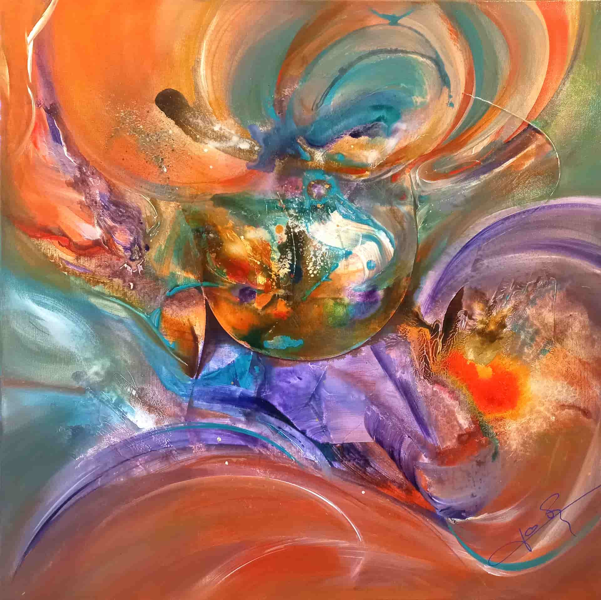 LOREVATEA-Tableau abstrait Origine 80 x 80 cm