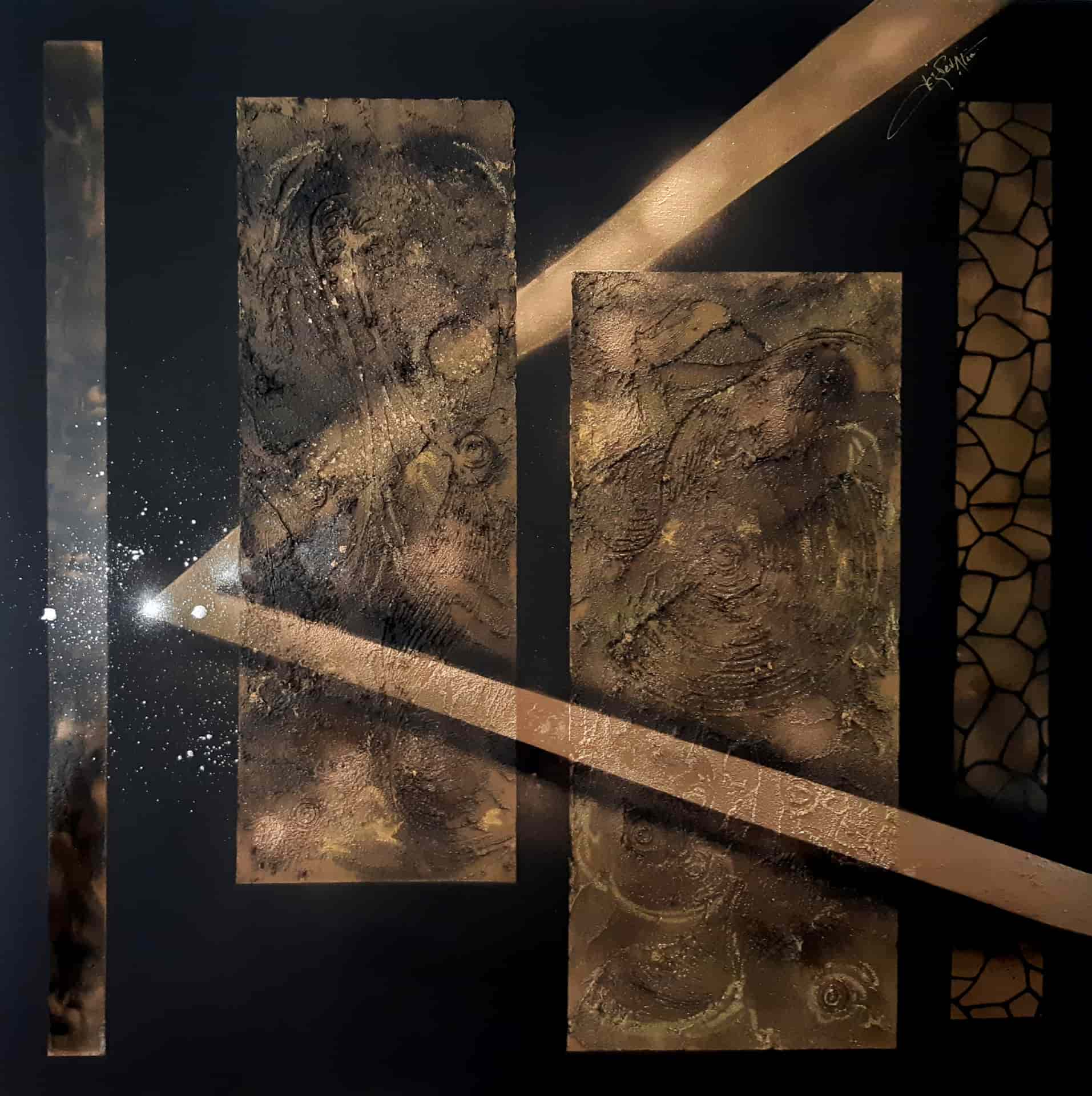 LOREVATEA-Tableau abstrait Parallèles 100 x 100 cm