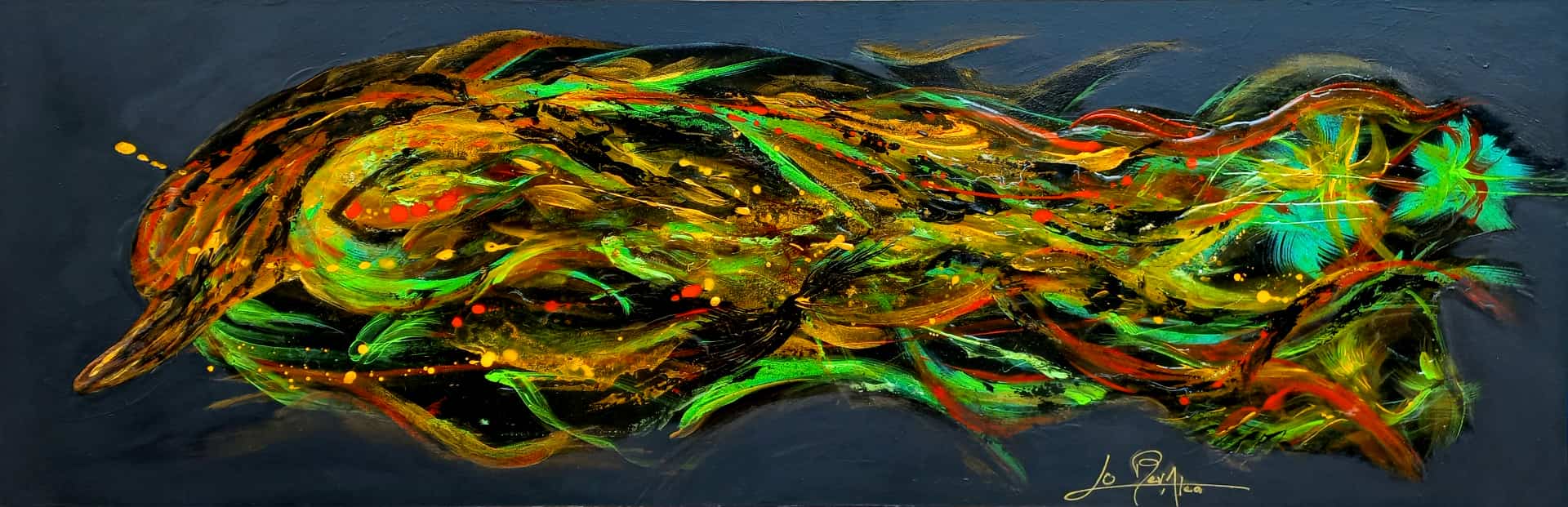LOREVATEA-Tableau abstrait Dolphinaïs 120 x 40 cm